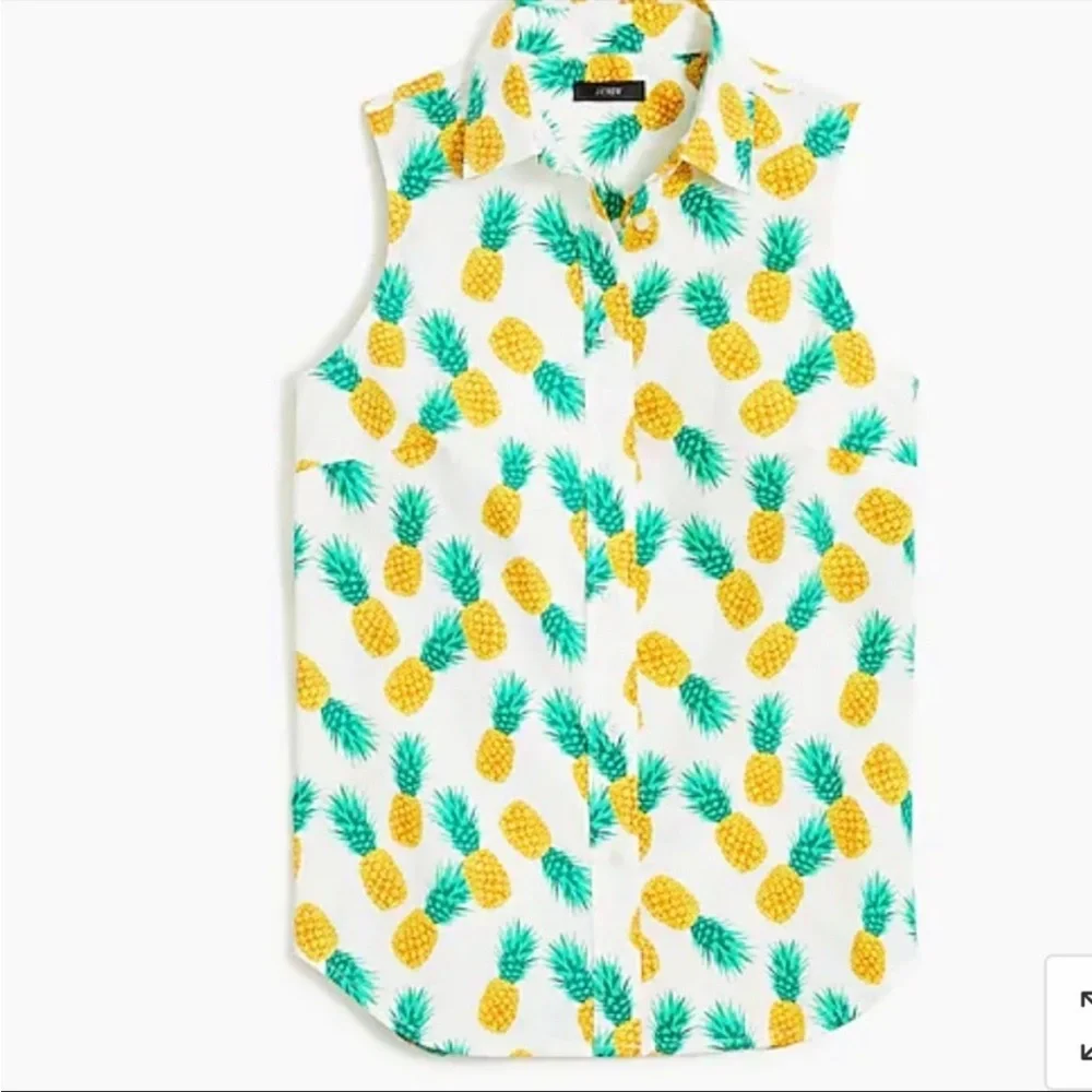 J. Crew Sleeveless pineapple cotton poplin top